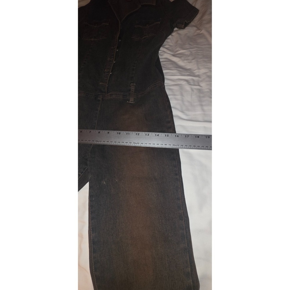 Vtg Bebe Y2K Denim Jumpsuit M Flare Leg Stretch Catsuit McBling Baddie Moto - Picture 5 of 12